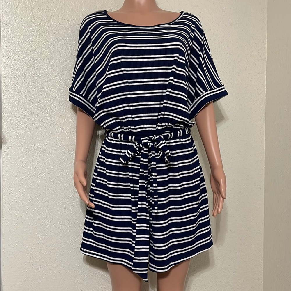 Navy blue and white stripe shorts romper